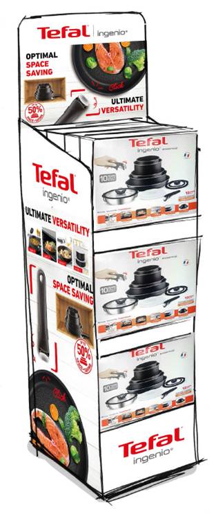 Above: In-store point of sale material is supporting Tefal’s digital marketing campaign, along with a 25% money off promotion in November on all Ingenio ranges including Essential, Elegance, Expertise and Stainless Steel and accessories.