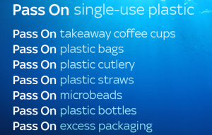 Above: Sky Ocean Rescue is encouraging consumers to switch to reusable options with its #PassOnPlastic initiative.
