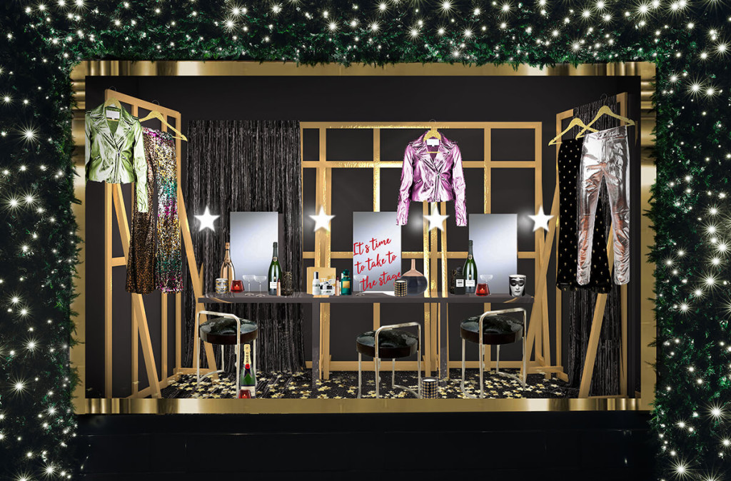 Above: Glassware is featured in Selfridges’ glamorous rock and roll lifestyle windows.