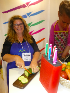 Above: Maria Georgiou of new exhibitor, Kiddicutter puts the brand’s children’s knives through their paces.