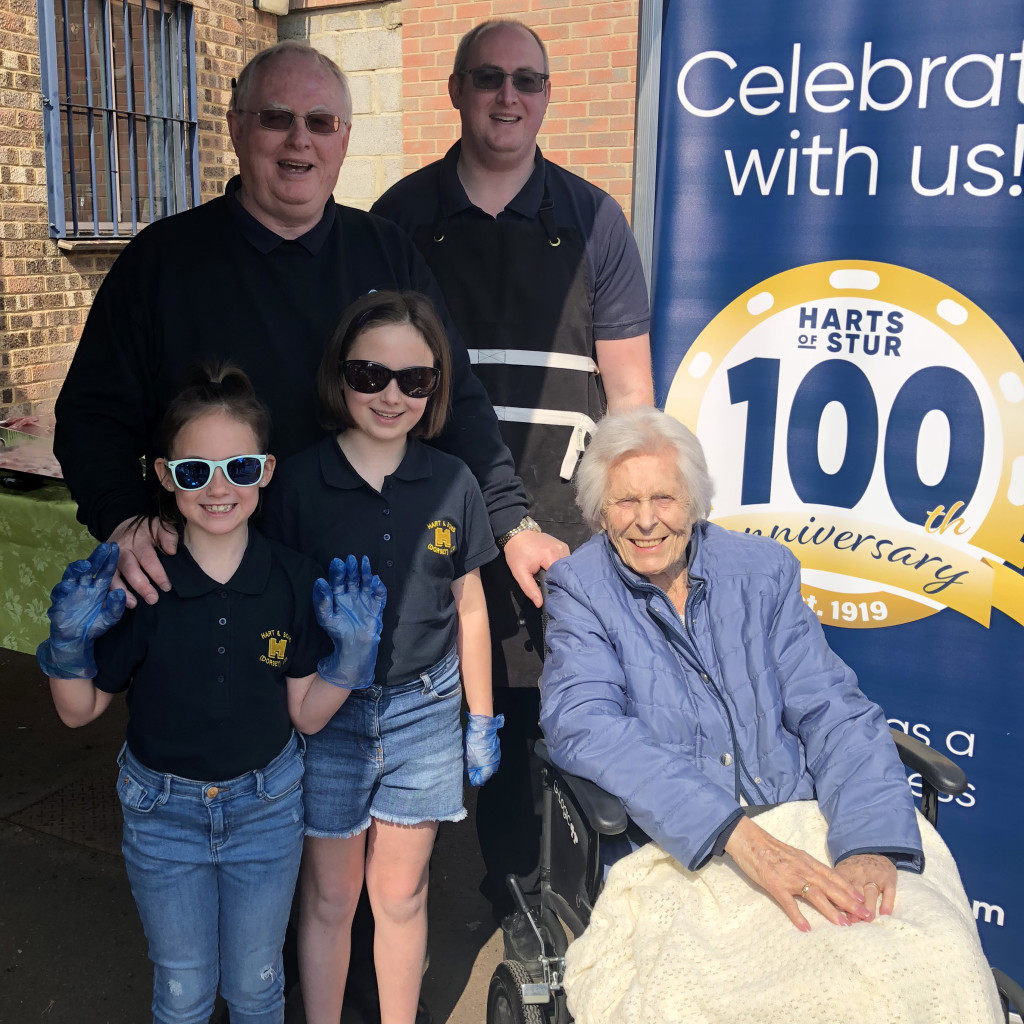 Above: Four generations of the Hart family joined in the centenary celebrations. Pictured with md Philip Hart is his mum, Margaret and his son Graham with two of his daughters.