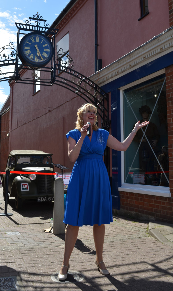 Above: Sharon Hayman from Bakers and Larners brought the 40s to life by singing outside the department store at the last 1940s weekend in Holt.