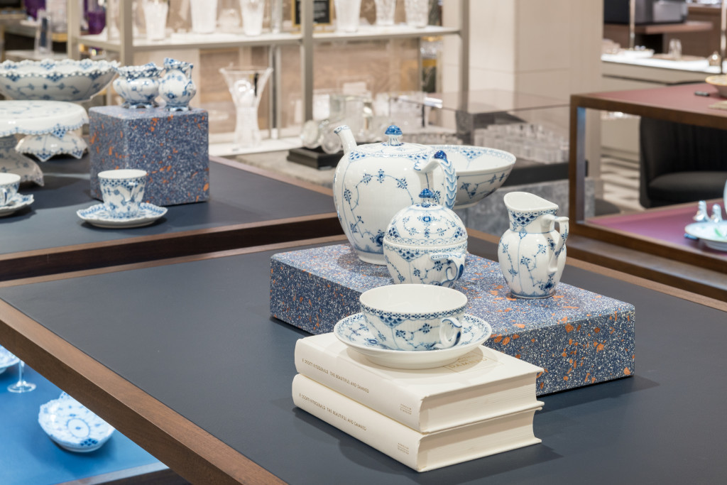 Above: Tableware from Royal Copenhagen on display at the brand’s new concession in Harrods.