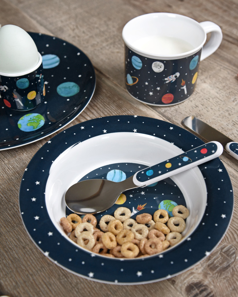 Above: Mission breakfast – with new children’s melamine from Sophie Allport.