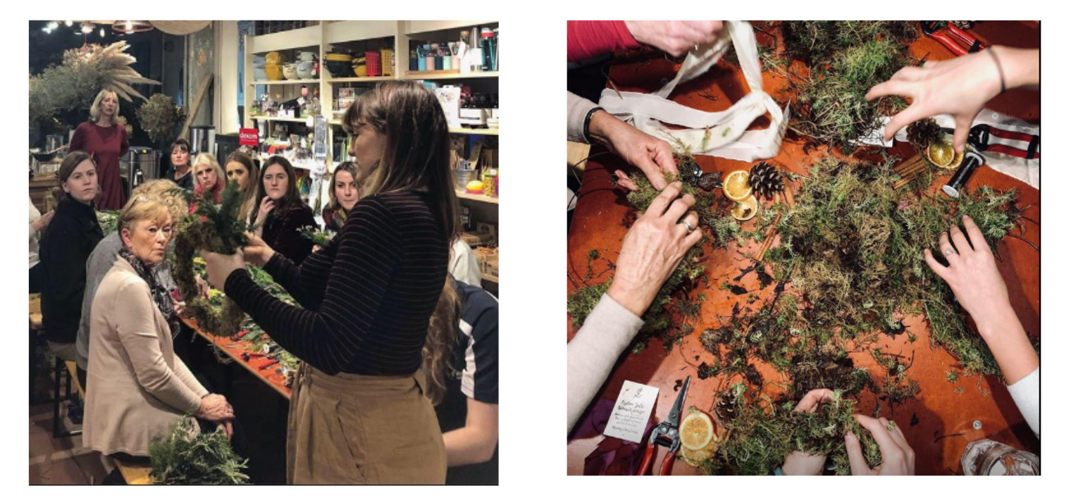 Above: Wreath making classes were a success at The Kitchen Range in West Wickham