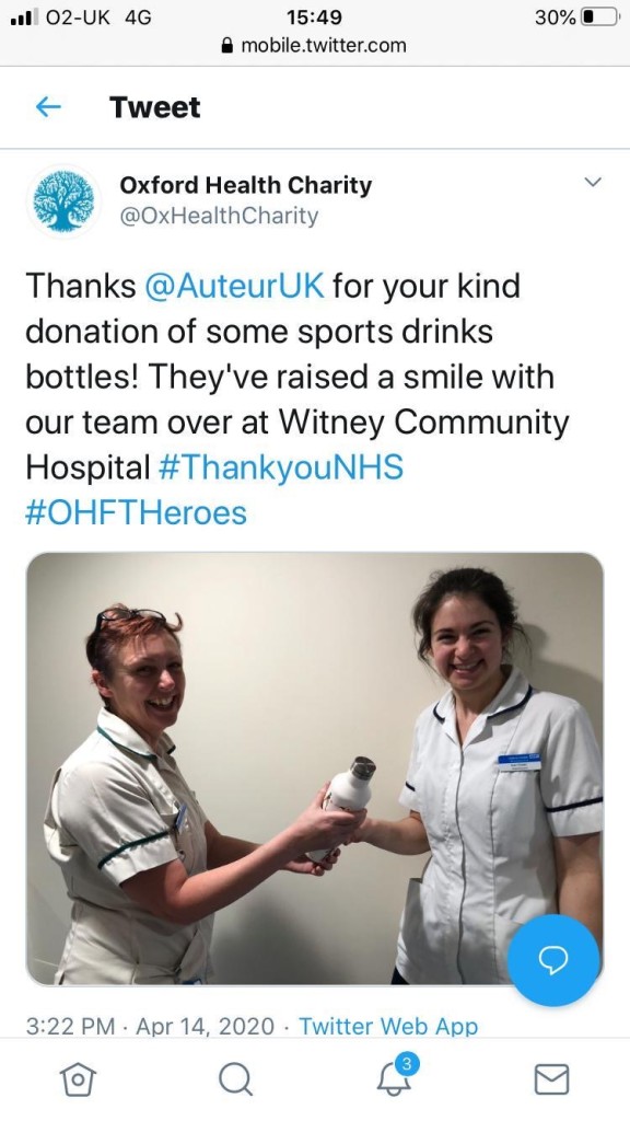 Above: NHS staff says thanks for the gifts.