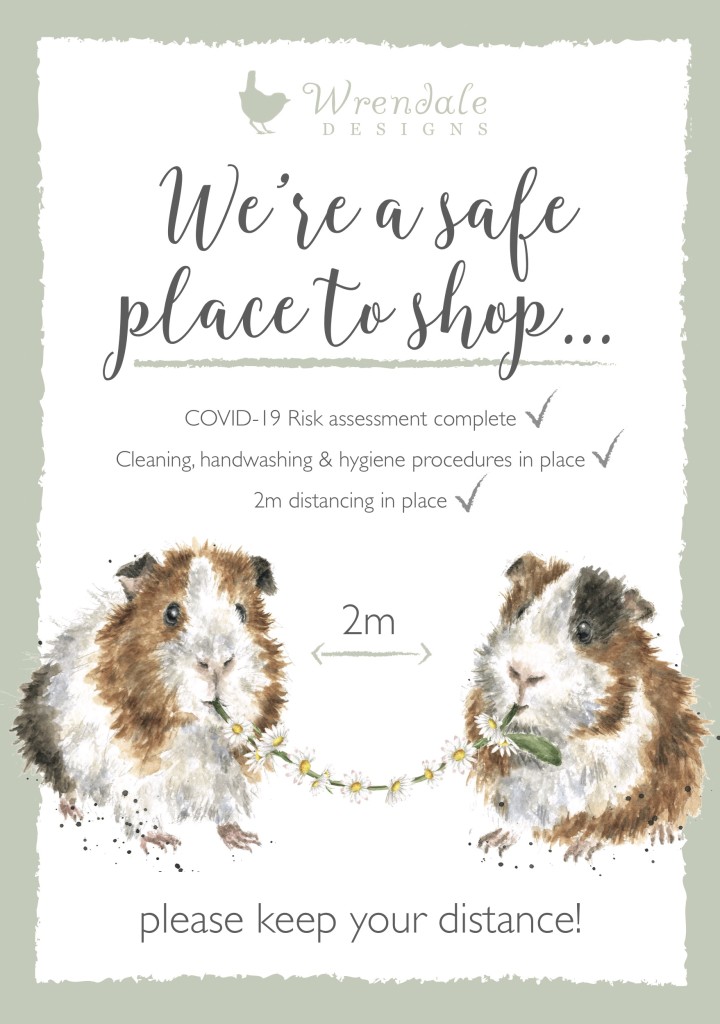 Above: Illustration from Wrendale Design’s social distancing poster for retailers.