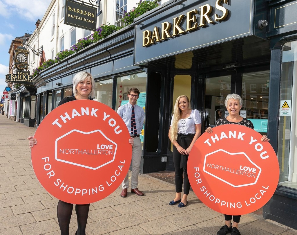 Above: Staff members of Barkers thank customers for supporting Northallerton’s local shops.