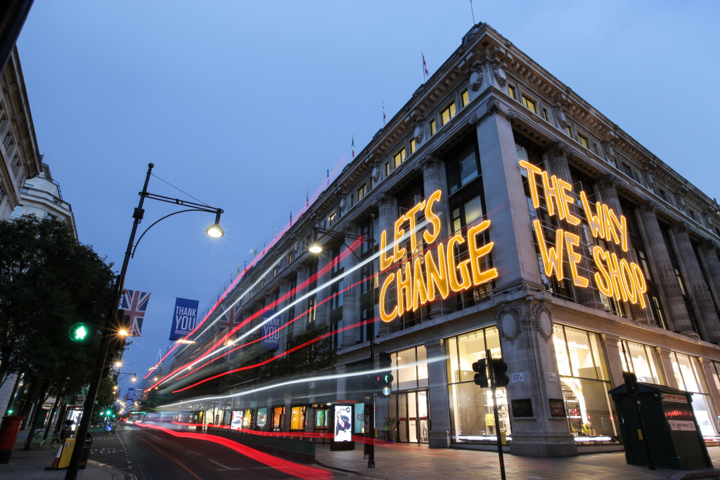 Above: The façade of Selfridges Oxford Street shows Project Earth’s mission to ‘change the way we shop.’