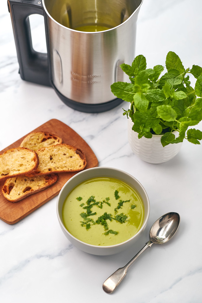 Above: Pea and Coconut is one of the more unusual soups in Matt’s line-up, served with sourdough croutons.