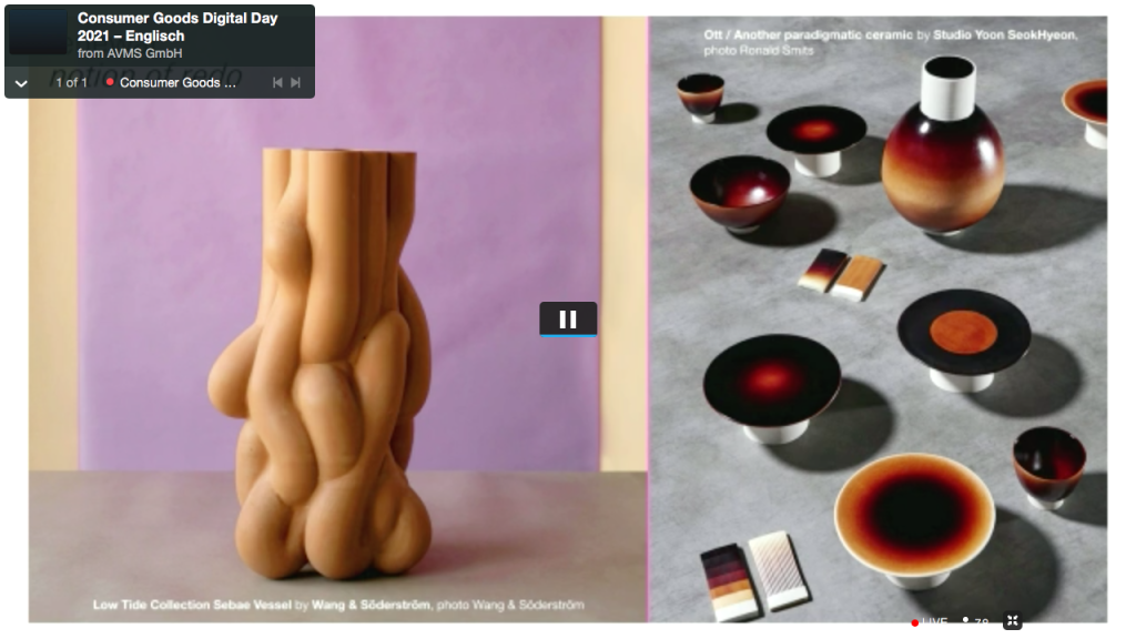 Above: Ceramics by Studio Yoon Seok-Yeon (on the right) were among illustrations for the Notion of Redo trend, as shown on Consumer Good Digital Day.
