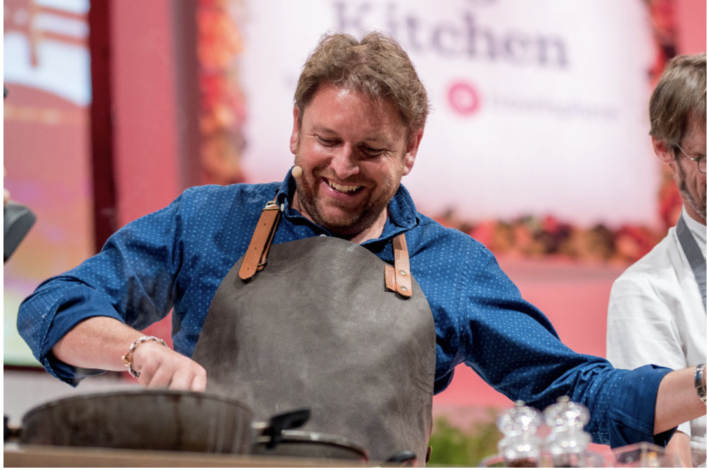 Above: James Martin cooking at a previous edition of the BBC Good Food Show. The chef is making another appearance at the Show’s Big Kitchen