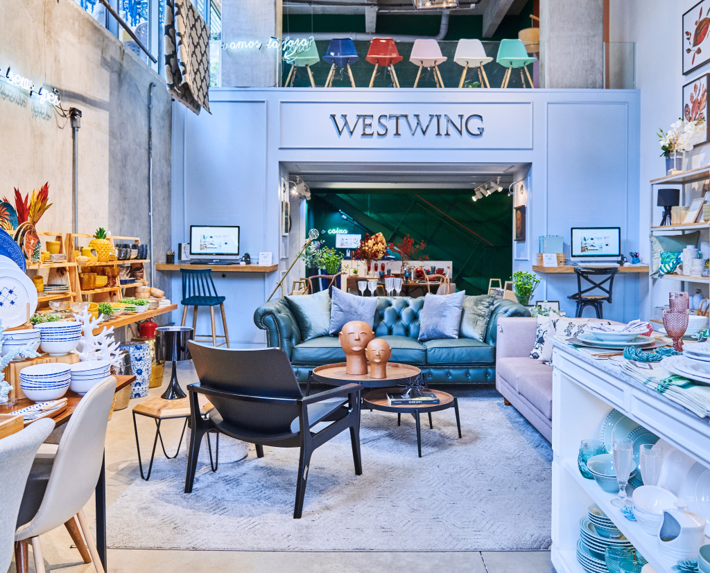 Above: Home furnishings and tableware in lifestyle settings at Westwing Brasil.