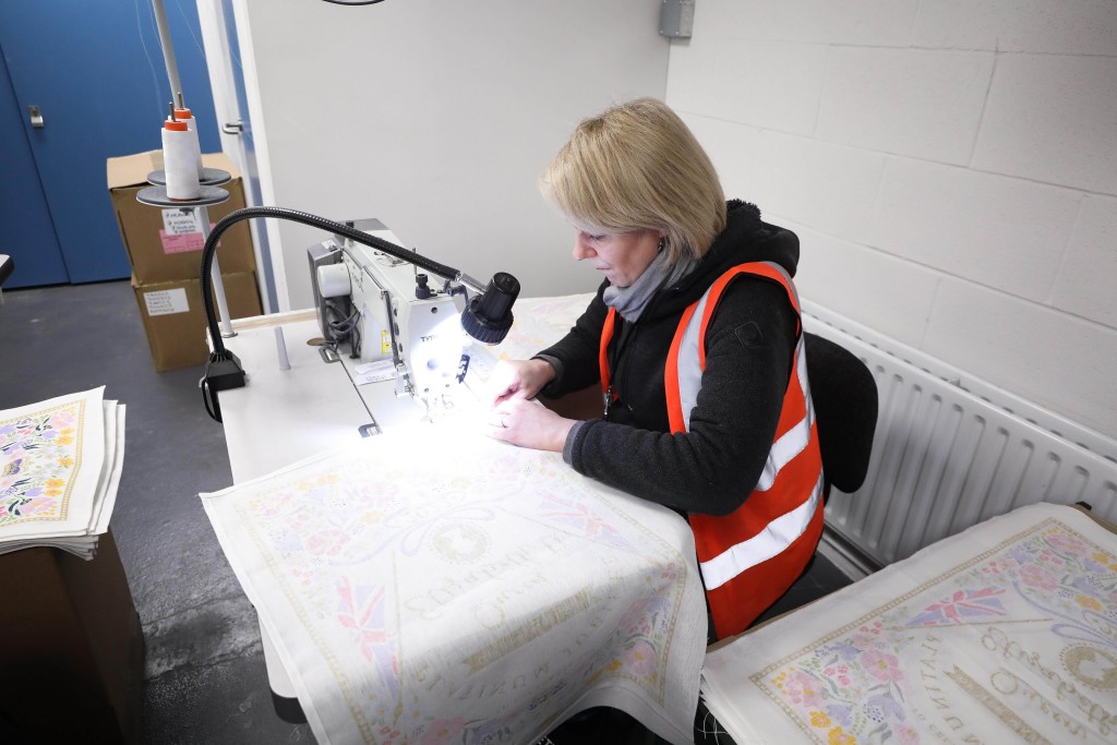 Above: Tatjana Joneliuniene, stitcher/ornamentor at Ulster Weavers.
