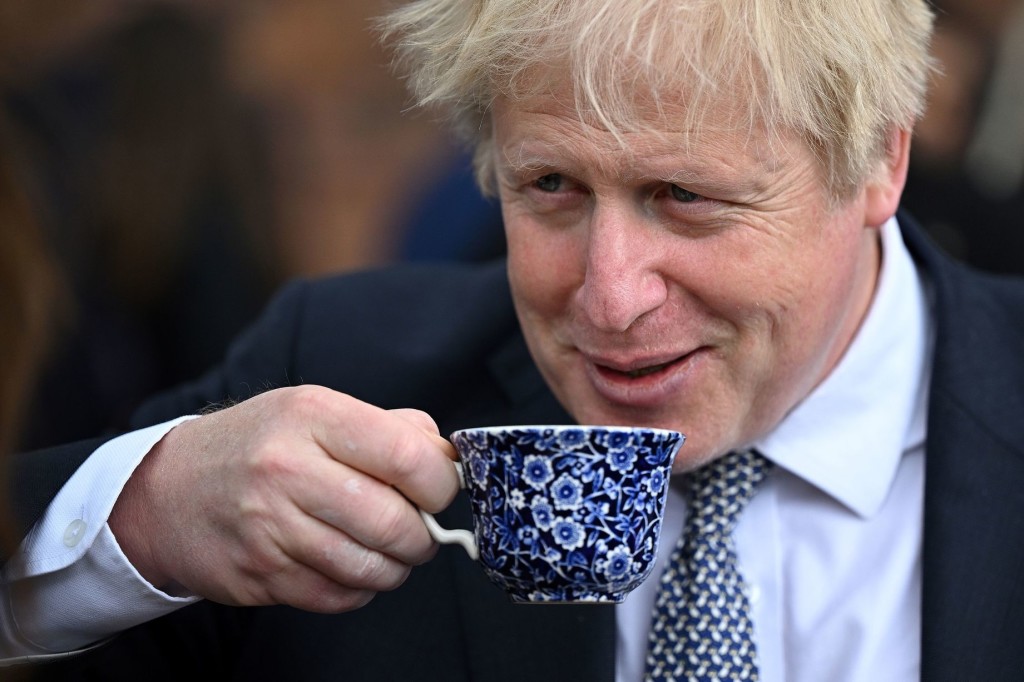 Above: PM Boris Johnson is shown drinking from a Burleigh Calico cup.