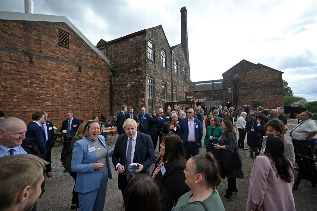 Above: A gathering was held at Middleport Pottery where the PM and cabinet ministers met up with local businesses.