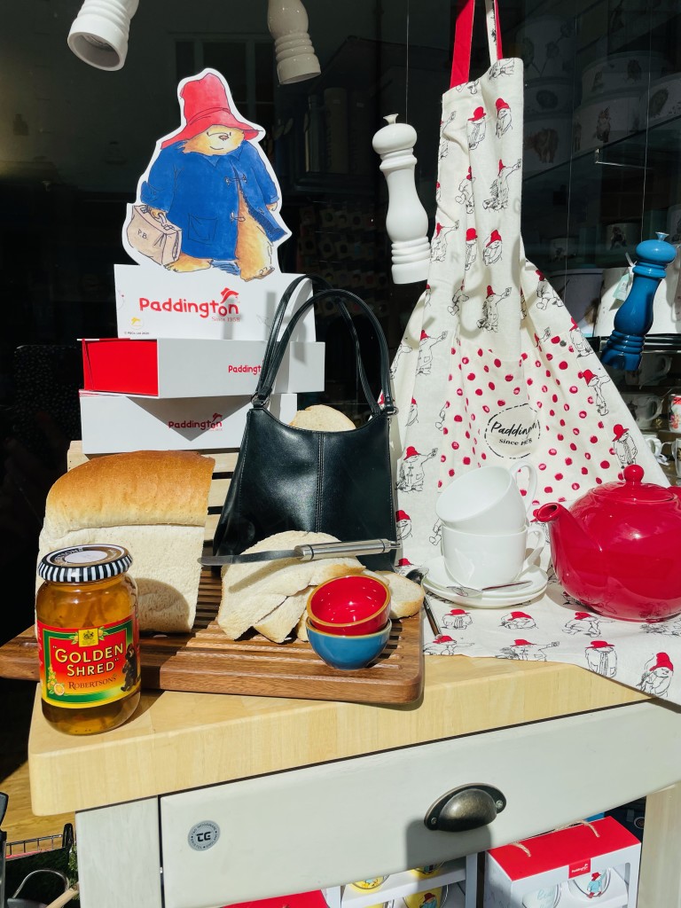 Above: A view of the Paddington window at The Kitchen Range Cookshop in Market Harborough in early June 2022, just after the Queen’s Platinum Jubilee weekend.