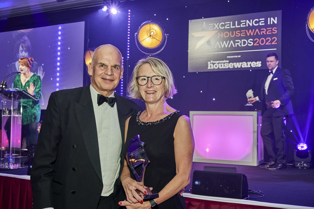 Above: Dexam’s Bryony Dyer and Howard Bradley after winning both the Excellence in Service and Excellence in Product Development Awards.