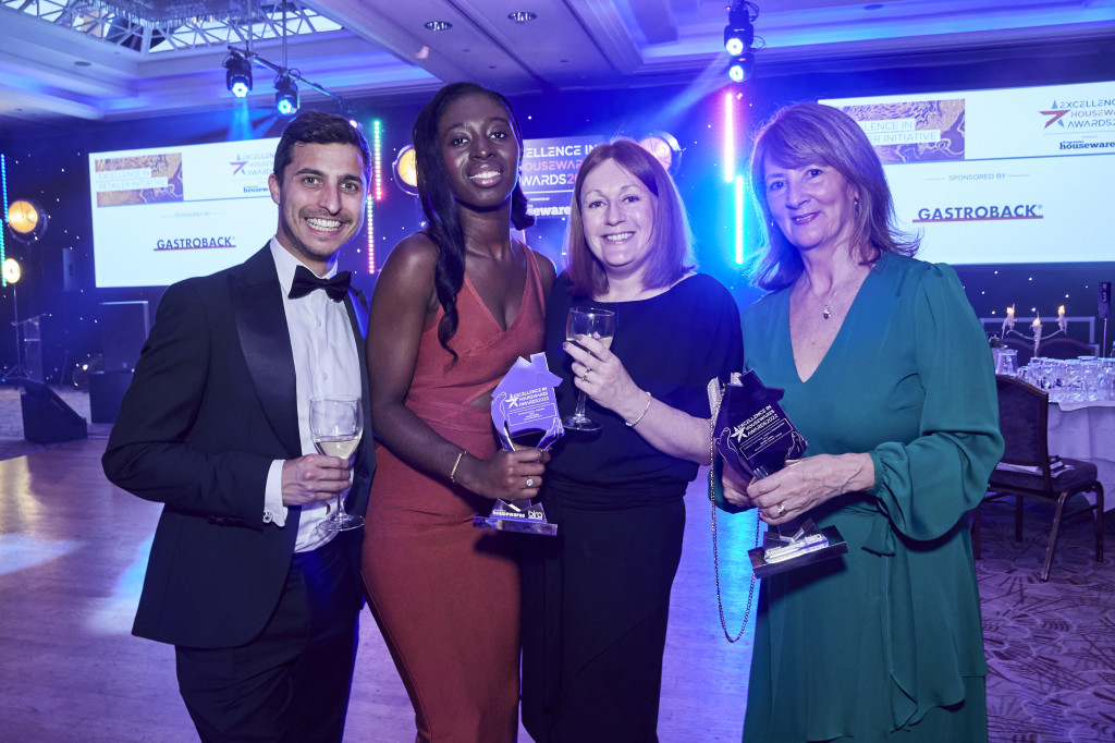 Above: Margaret Osei-Bonsu and Lyn Walsh of Harrods were congratulated by Divertimenti’s Jason Somers at The Excellence in Housewares Awards.